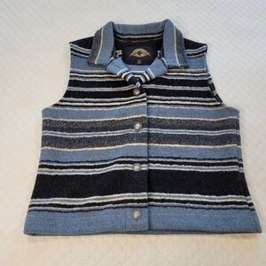 County Clothing Company Blue Stripe Vest Large Sherpa Felt Metal Buttons Western